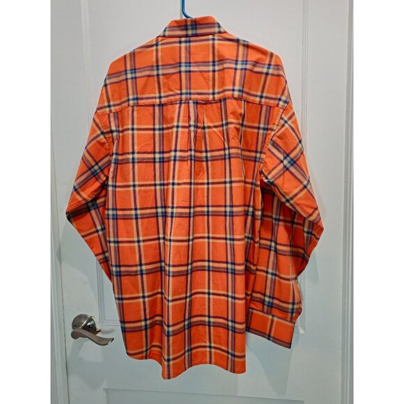 Haggar Forever New Mens L/G Orange Plaid Button-Up Shirt Fade-Resistant Wrinkle - Picture 9 of 13